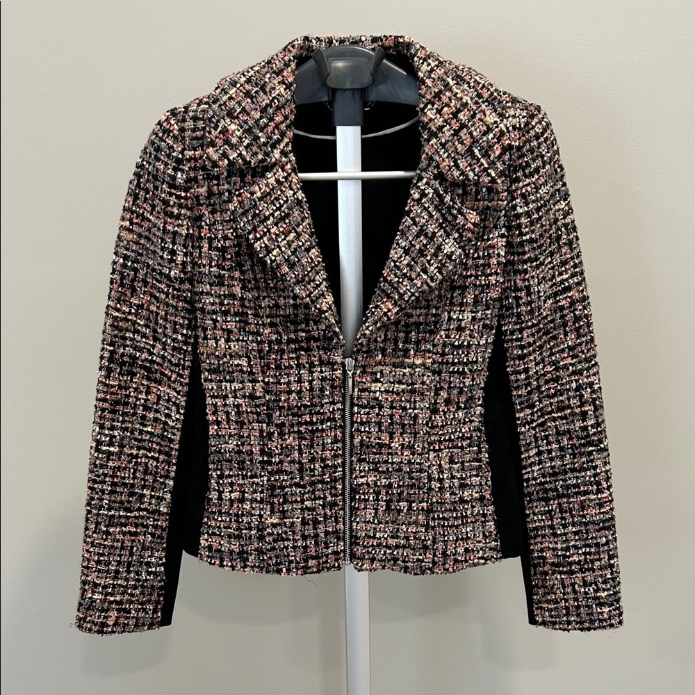 White House Black Market Black and Pink Tweed Blazer